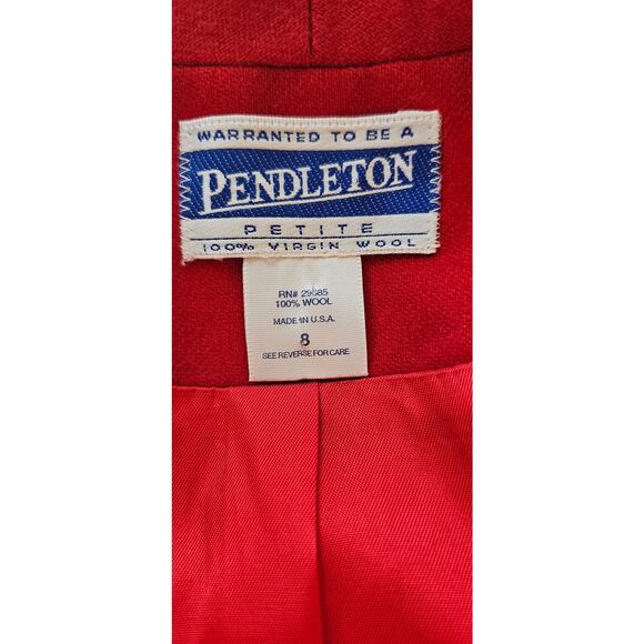 Vintage Pendleton One Button 100% Virgin Wool Blazer Jacket Women  8 Petite Red - Picture 4 of 4